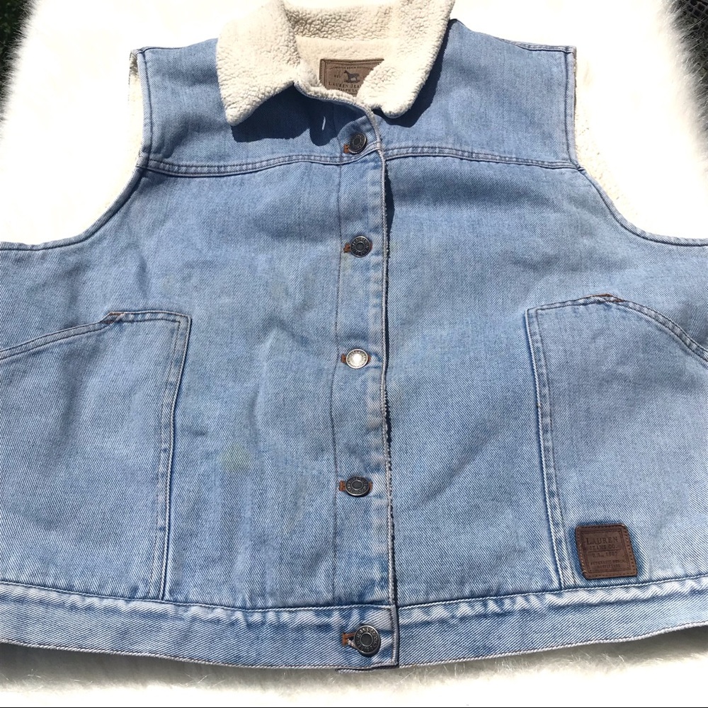 Ralph Lauren Vintage Denim Sherpa Fleece Vest - Picture 2 of 8